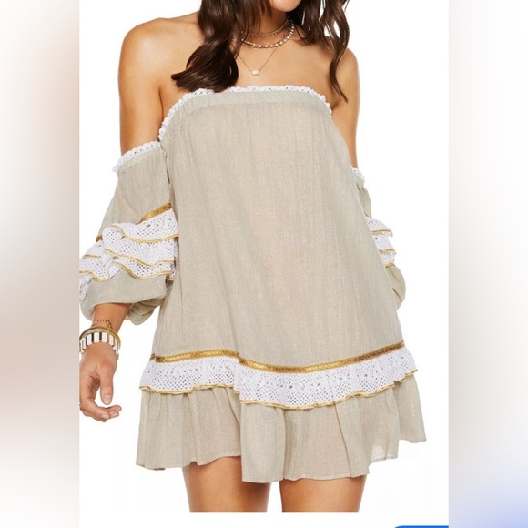 Ramy Brook Boho Off-Shoulder Dress/Coverup with Ruffle Sleeves - Picture 1 of 4